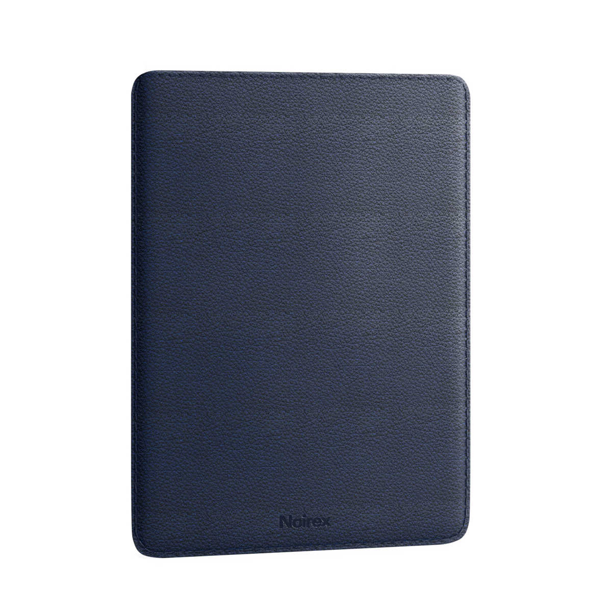 navy blue leather MacBook sleeve, front