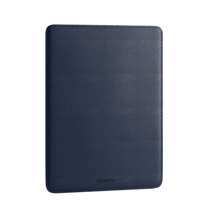 navy blue leather MacBook sleeve, front