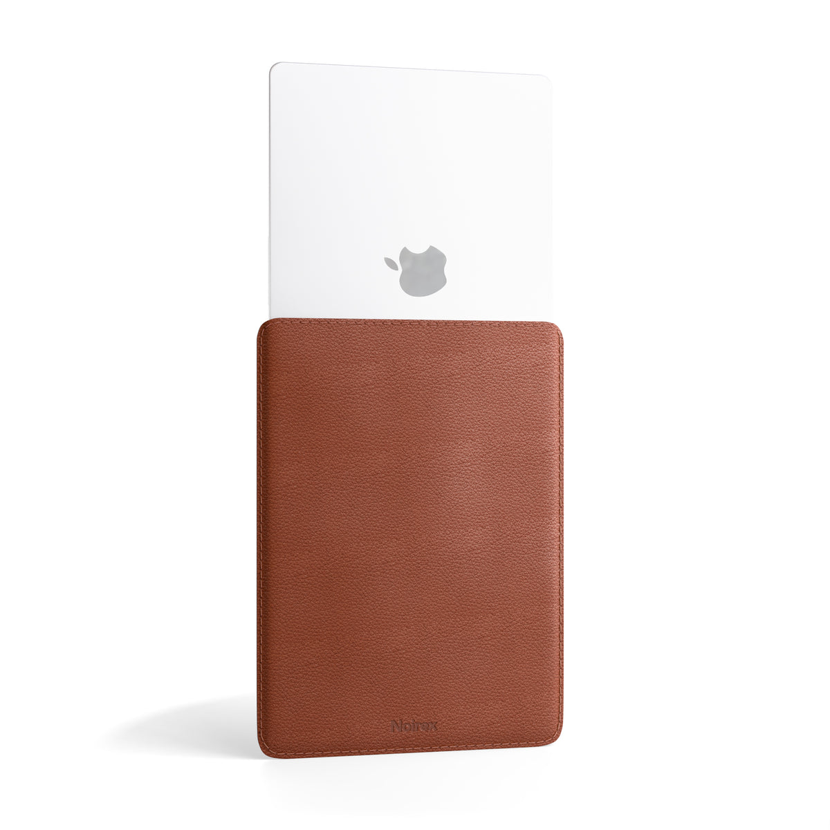brown leather MacBook sleeve with MacBook
