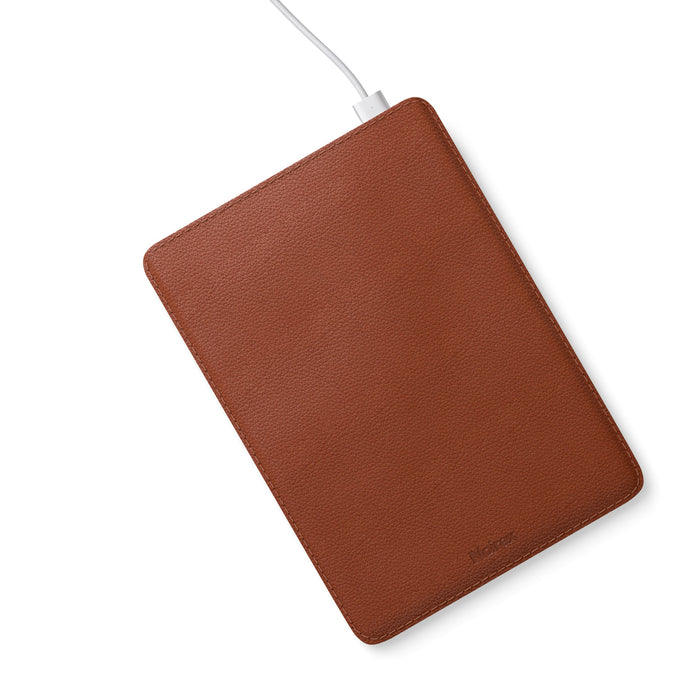 brown leather MacBook sleeve seen from above